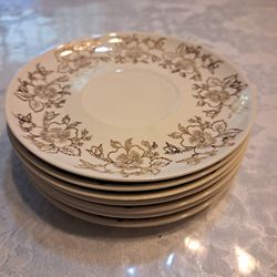 Beautiful 7 Gold Floral Design Plates /Saucer 