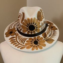 Mexican Artisanal Hat, Hand Painted Hat, Colorful Floral Hat, Traditional Mexican Hat, Floral Painted Hat Size Large