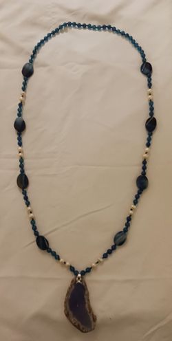 Beaded Necklace with Stone Pendant