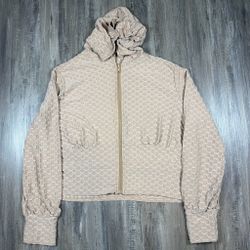 Beige Textured Full-Zip Hoodie