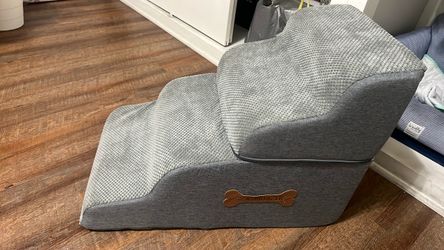 Gray Foam Pet Stairs Dog Ramp Steps