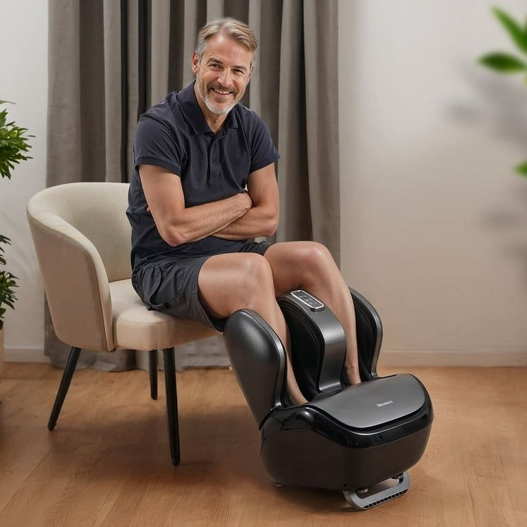 Foot Massager Machine with Heating Therapy, Air Compression, Vibration & Kneading Foot and Calf Massager for Muscles Relief, Black