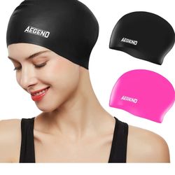 New - (2 Pack) Swim Caps For Long Hair - Pink And Black