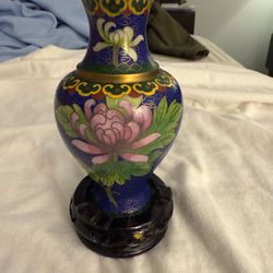 2 Blue Chinese Cloisonne 6" Vase Beautiful Floral Detail
