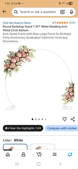 Round Backdrop Stand 7.2FT White Wedding Arch Metal Circle Balloon
Arch Stand Frame with Base Large Floral for Birthday Party Anniversary Graduation V