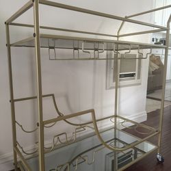 Gold Bar Cart with Glass Shelves