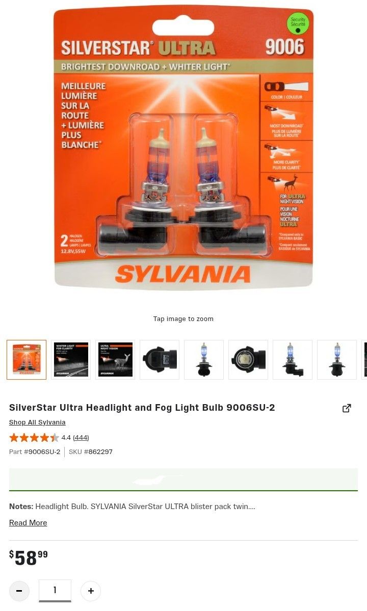 SilverStar Ultra Headlight and Fog Light Bulb 9006