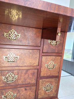 Vintage Baker Furniture Burl Walnut Flip-Top Serving Chest / Server-#1168