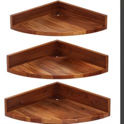 Demigo Corner Shelf Wall Mount Set Of 3, Solid Acacia Wood Round Floating Corner Shelves For Storage And Display, Hanging Wood Shelves For Bedroom, Ki