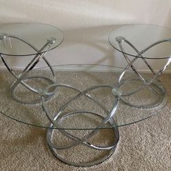 Glass Table Set, Coffee Table And Two Side Tables 