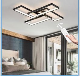 Modern LED Black Rectangle Flush Mount Ceiling Light, Dimmable Remote, 26in