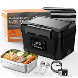 Cordless 24000mAh Battery: Built-in upgraded 24000mAh large battery, this rechargeable electric lunch box eliminates reliance on wall outlets and exte