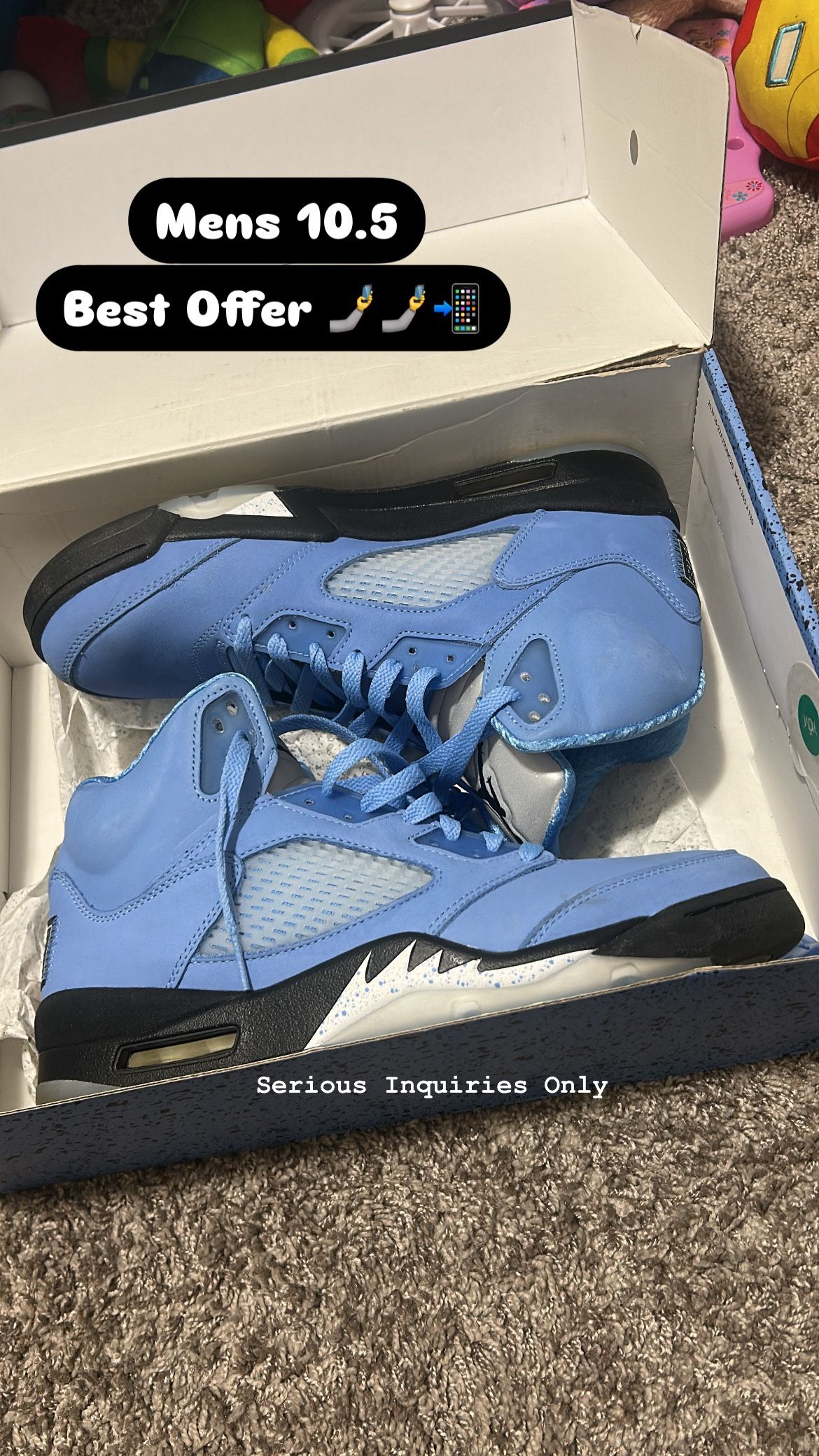 University Blue/Black-White Air Jordan Retro 5s Men’s 10.5 $200 or Best Offer