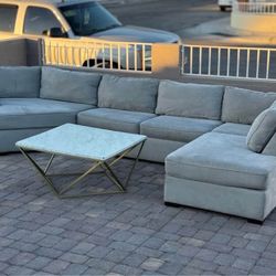 Aspen Sterling Grey Performance Fabric 3-Piece Modular U-Shaped Cuddler Sectional-Left Facing Chaise