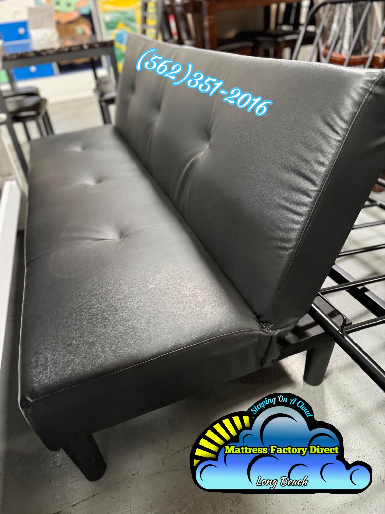 Black Faux Leather Sofa Futon Couch New 