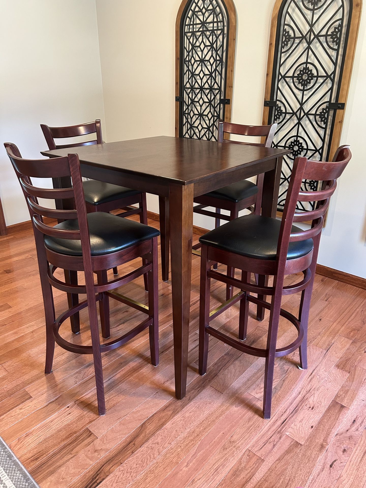 Solid Wood Pub Table & 4 Bar Stools