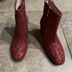 New Red Glitter Ankle Boots Women’s Size 41 Or 7.5