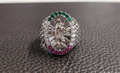925 Silver Sacred Mary Keepsake Ring • Radiant Zirconia Detail