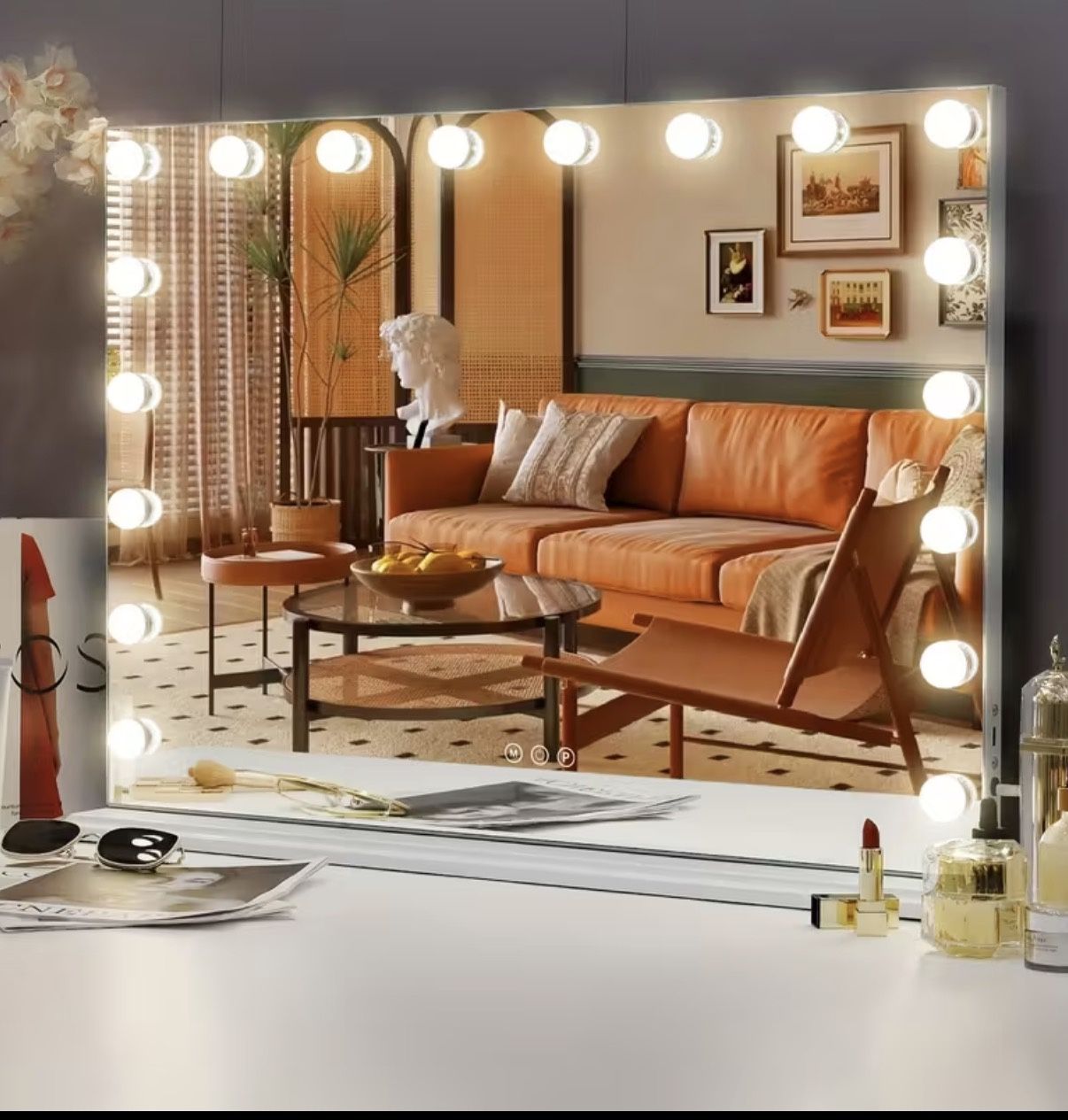Hollywood Makeup Vanity Mirror with Lights USB Charging for Phones Tabletop Wall Mount 32''x23''