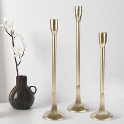 Set of 4 Matte Gold Cast Iron Taper Candle Holder, Vintage Tall Gold Tapered Candlestick Holders