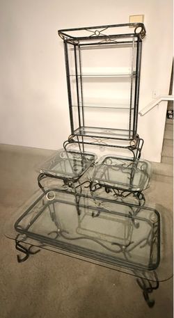 Free Dining room set with 4 chairs, two end tables, coffee table and bookshelf for living room