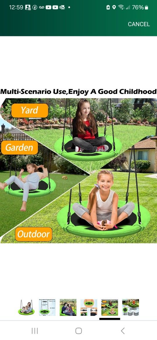 40 Inch Green Saucer Tree Swing Set for Kids