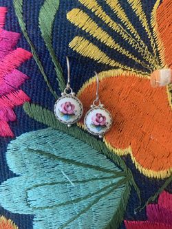 Pierced Filagree & Porcelain Earrings - Vintage