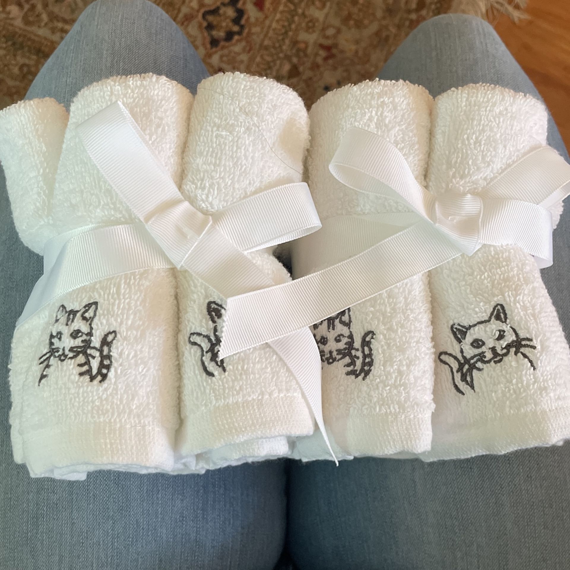 10 Pack / Piece Wash Cloth Set - Cat Cats Kitten Meow Bath White