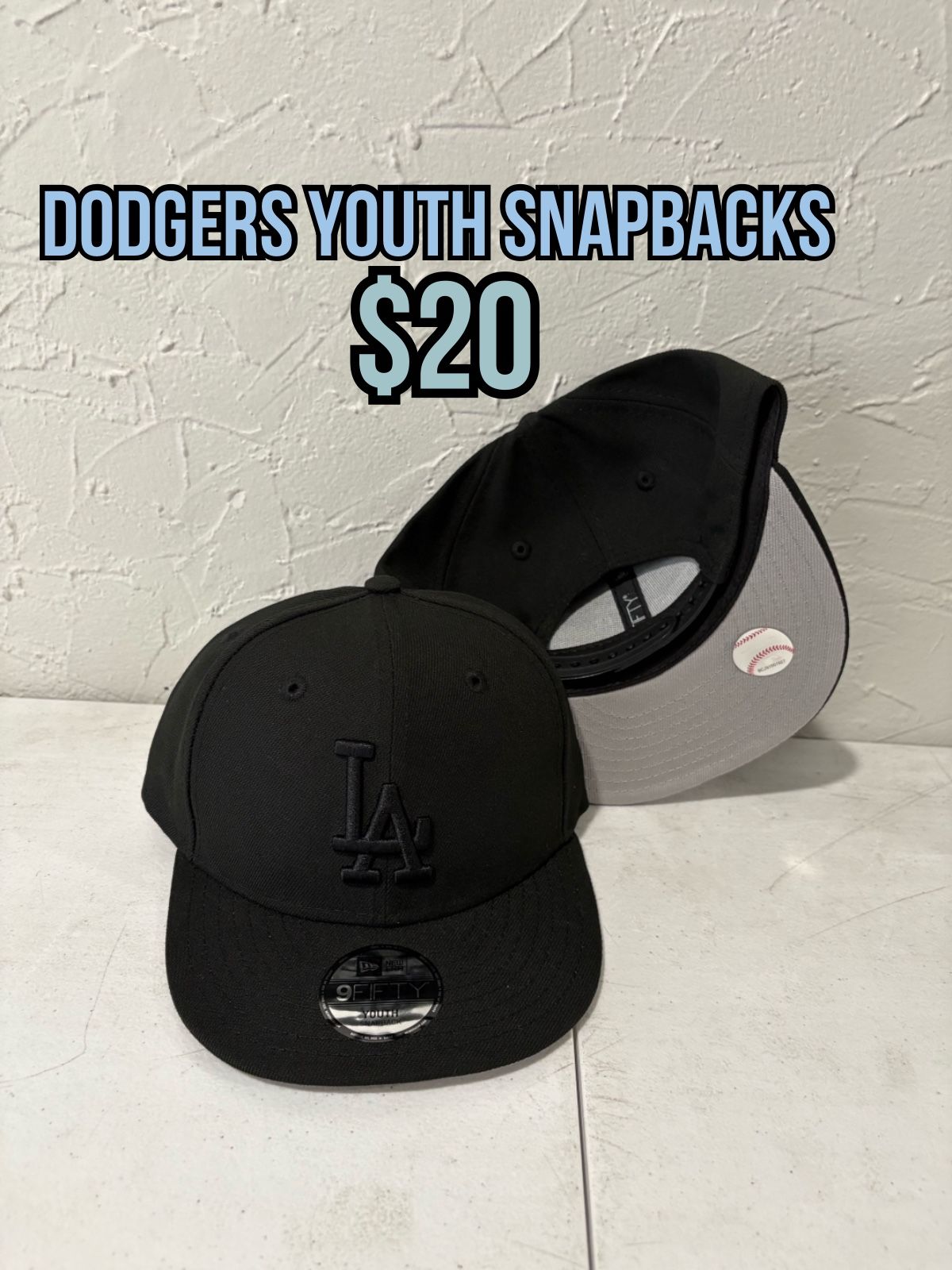 MLB New Era Los Angeles Dodgers Blacked Out YOUTH 9fifty SnapBack Hats 