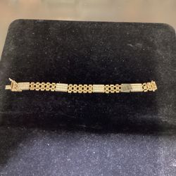 Yellow Gold, Diamond And Gold Link Bracelet With Push Pull Clasp