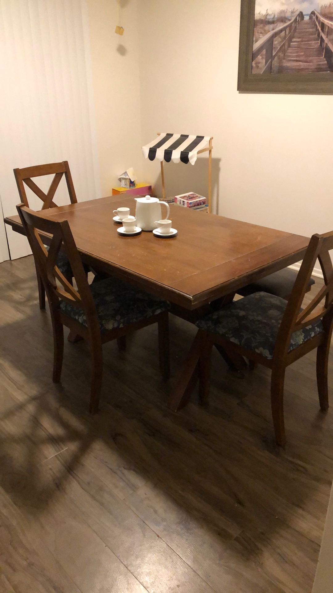 Dining Table, 3 Chairs, and Bench