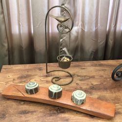 Stave Candle Holder And Wrought Iron Bird Candle Holder
