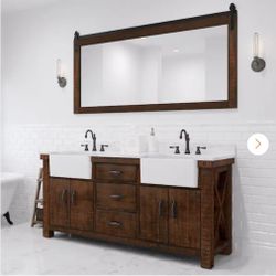 Paisley 72 in. W x 22 in. D Vanity in Rustic Sienna with Marble Vanity Top in White with White Basin and Mirror