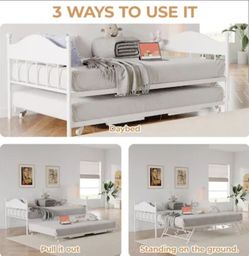 🔥Garvee Twin Metal Daybed with Pop Up Trundle Heavy Duty Steel Frame with Reinforced Slats
