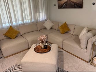 Modern Cream Modular Sectional Sofa with Ottoman