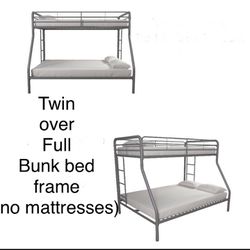 Metal Gray Twin over Full Bunk Bed Frame