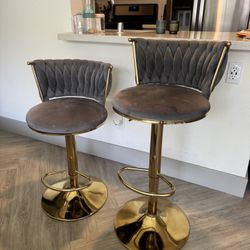 Velvet Adjustable Bar Stools (Set of 2) – Gold Base