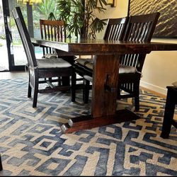 Solid wood, handcrafted dining table and 6 chairs