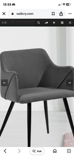 Set of 2 Lounge Accent Mid-century Modern Chairs with Gray velvet Upholstery and  Black Metal Legs