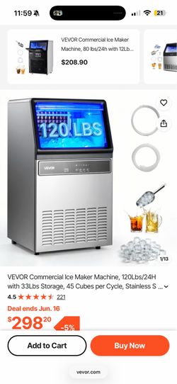 VEVOR Commercial Ice Maker Machine, 100 lbs/24h with 26 Ibs Storage Capacity, Built-in/Freestanding/Under Counter, Stainless Steel Ice Maker with LED 