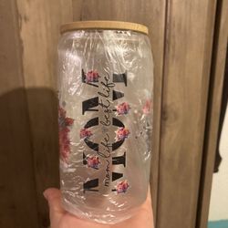  Cute glass cup with straw and lid.  