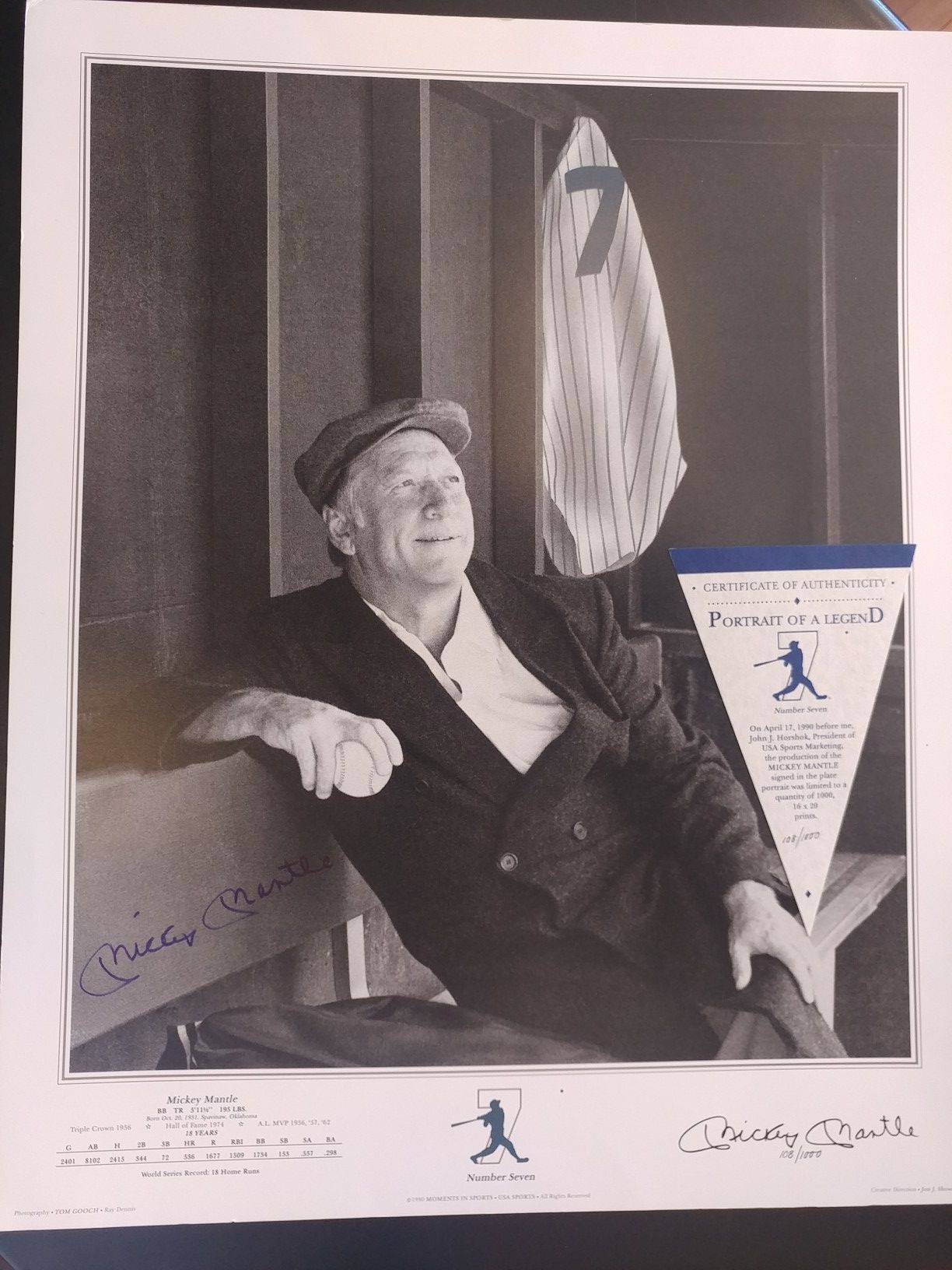 Signed Mickey Mantle Print with Cert.of Auth.