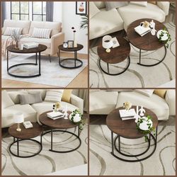 New Table Set Nesting Tables Steel Frame Circular Round Wooden Tables End Table Round Nightstand