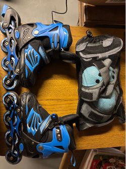 DIKASHI Bosoner boy’s Inline Skates Black/Blue w/ Protective Gear size 12-2