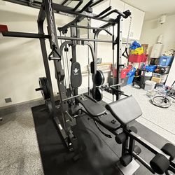 Vesta Fitness Smith Machine 1001 w/Bench Attachment | 230lb Bumpers Olympic Weights | 7ft Olympic Bar | Gym Equipment | FREE DELIVERY/INSTALL🚚 