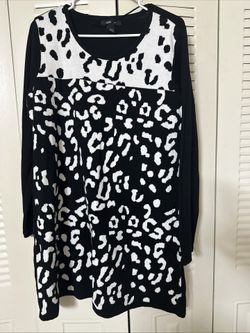 Style & Co Leopard Print Tunic Long Sleeve Sweater Dress Women's Size L Black