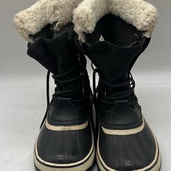 Sorel Waterproof Winter Boots Womens 6.5 Carnival Black Faux Fur Round NL1495-011