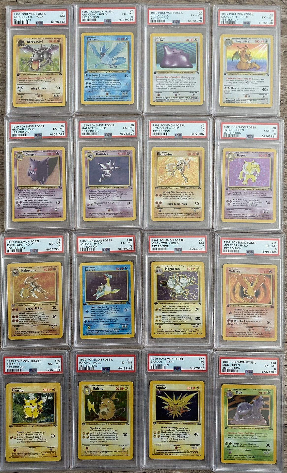 1999 Pokemon 1st Edition Stamp Fossil Set ALL HOLOS