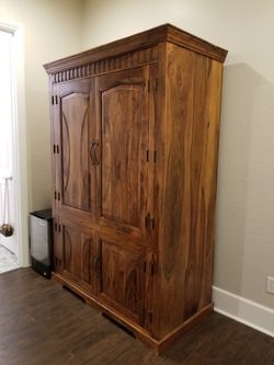 AMAZING SOLID TEAK ARMOIRE AND TABLE