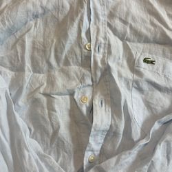 Lacoste Men's Classic Fit Shirt Linen, Blue Stripes, Size XL